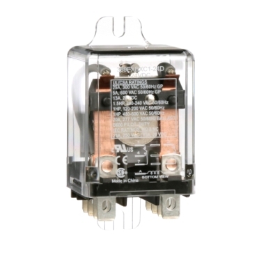Schneider Electric Power Relay; 25A; DPDT; 24VDC; 11-Blade w/ flange mount; Mechanical Indicator